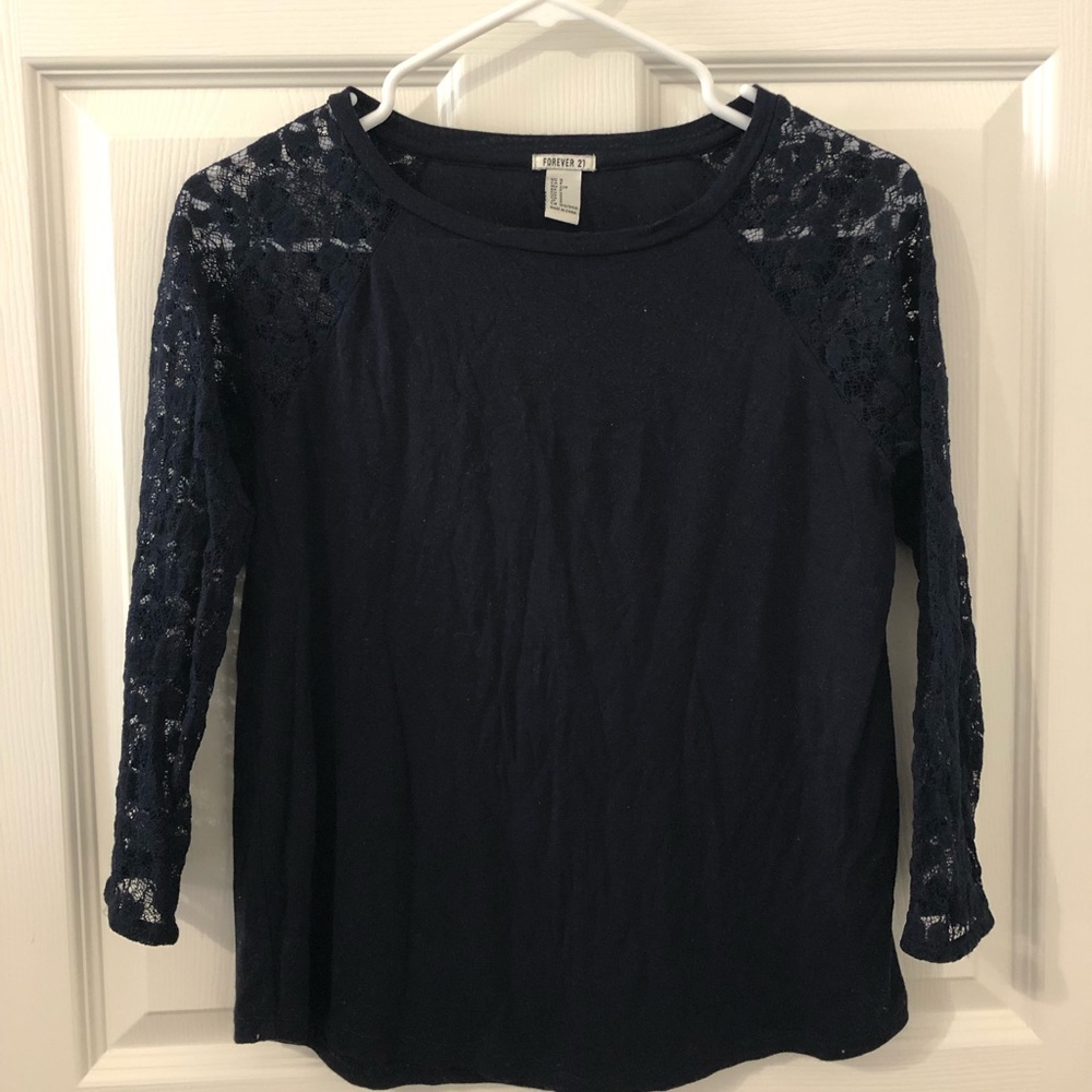 Hollister Navy Blue Lace Sleeves Blouse